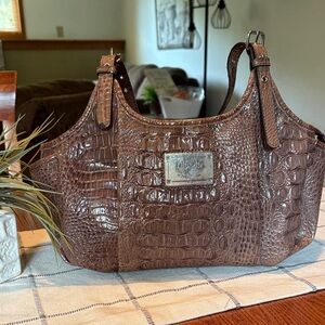 Nicole Miller Crocodile Embossed Brown Shoulder Bag